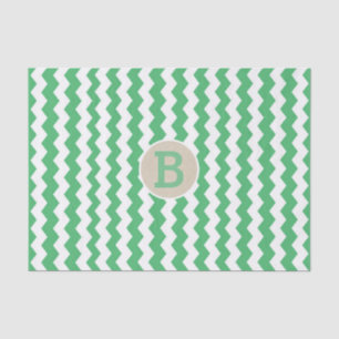 Papier Mousseline Motif vert blanc Chevron Monogramme initial