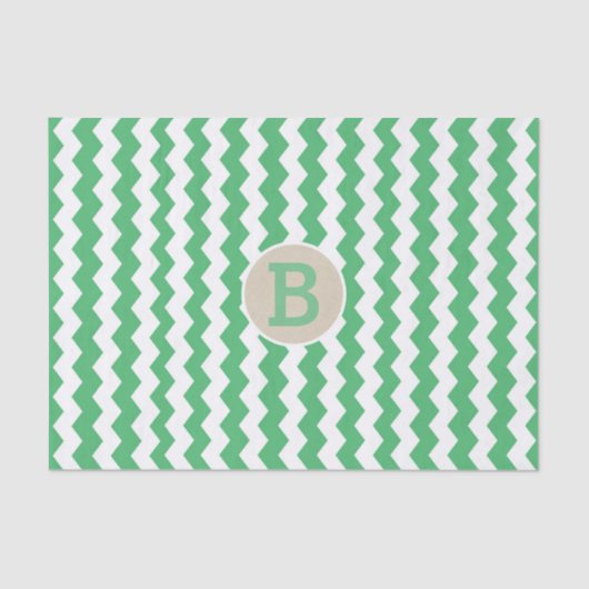 Papier Mousseline Motif vert blanc Chevron Monogramme initial (Recto)