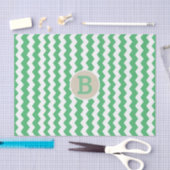 Papier Mousseline Motif vert blanc Chevron Monogramme initial (Artisanat)