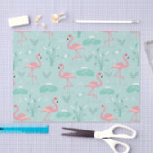 Papier Mousseline Motif vert Flamants roses rose Pastel (Artisanat)