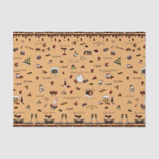 Papier Mousseline Motif vintage au chocolat (Recto)