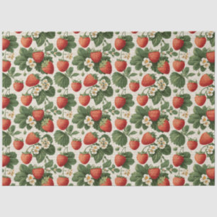 Papier Mousseline Motif vintage aux fraises avec fleurs