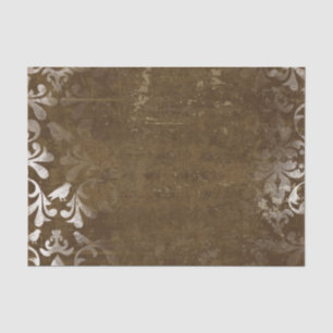 Papier Mousseline Motif vintage blanc Brown chic fané de damassé