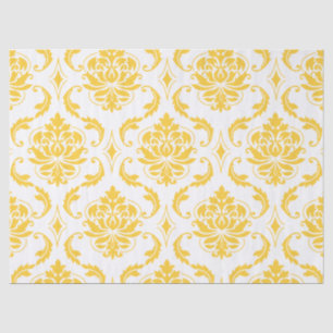 Papier Mousseline Motif vintage blanc jaune Girly de damassé