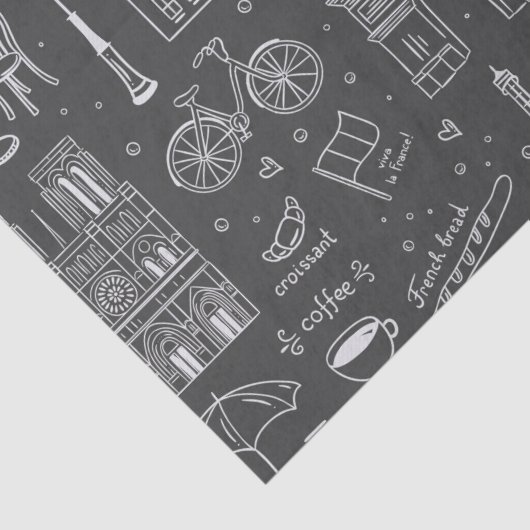 Papier Mousseline Motif Whimsical Paris Doodles (Détail)