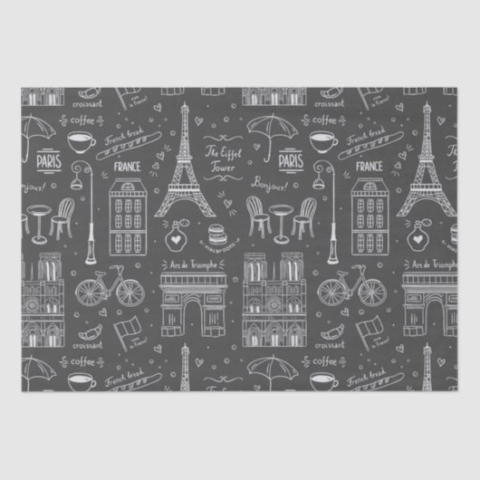 Papier Mousseline Motif Whimsical Paris Doodles (Recto)