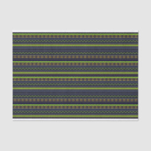 Papier Mousseline Motifs DE TRIBAL VERT SOMBRE BLEU & OR