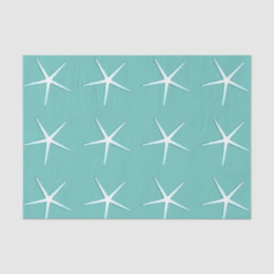 Papier Mousseline Motifs d'étoiles de mer Bleu sarcelle Blanc Marin