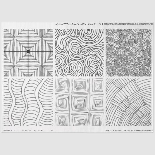 Papier Mousseline Motifs noirs blancs dessinés à la main pour les ar (Recto)