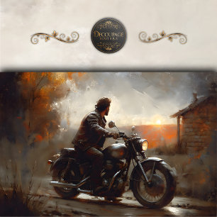 Papier Mousseline Motocycliste au coucher du soleil découpage