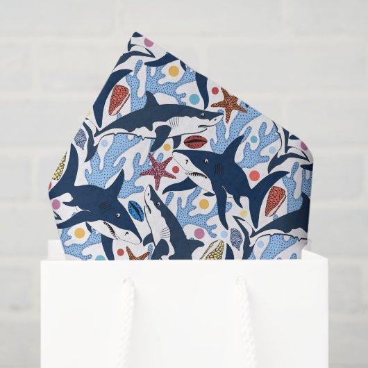 Papier Mousseline Mouchoir mignon motif de requin de plage (Sac cadeau)