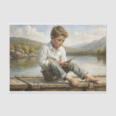 Papier Mousseline Mountain Lake Reverie Fishing Boy Decoupage (Recto)