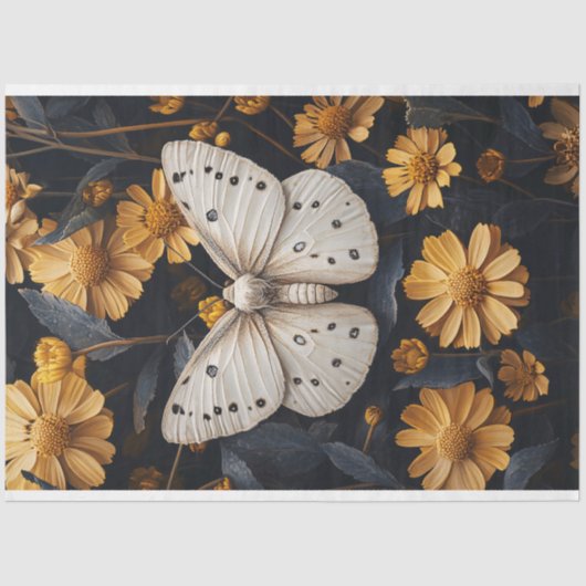 Papier Mousseline Mousse Blanche Reposant Parmi Les Fleurs Jaunes (Recto)