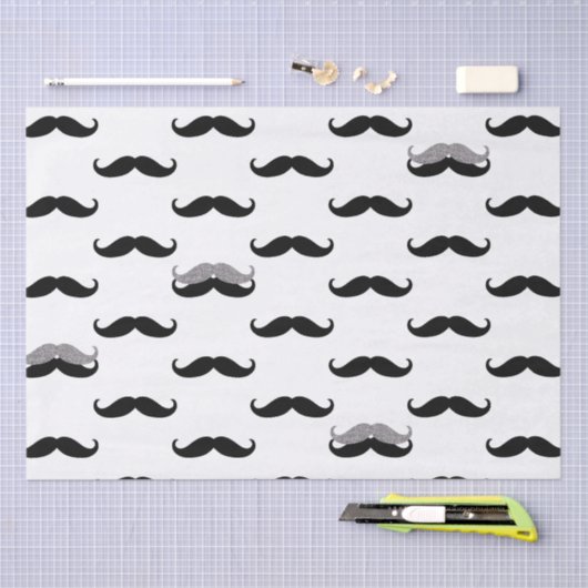 Papier Mousseline Moustache noire et blanche (Artisanat)