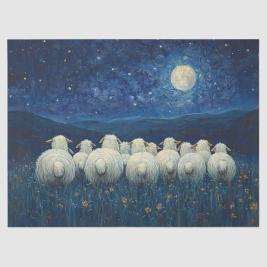 Papier Mousseline Mouton Starry Peinture à l'huile de nuit Découpage (Recto)