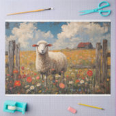 Papier Mousseline Moutons dans un champ Fleur sauvage Découpage de f (Artisanat)