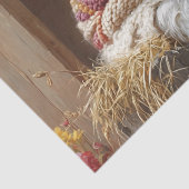 Papier Mousseline Moutons et lapin douillets en Grange avec Fleurs (Détail)