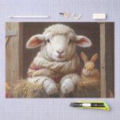 Papier Mousseline Moutons et lapin douillets en Grange avec Fleurs (Artisanat)