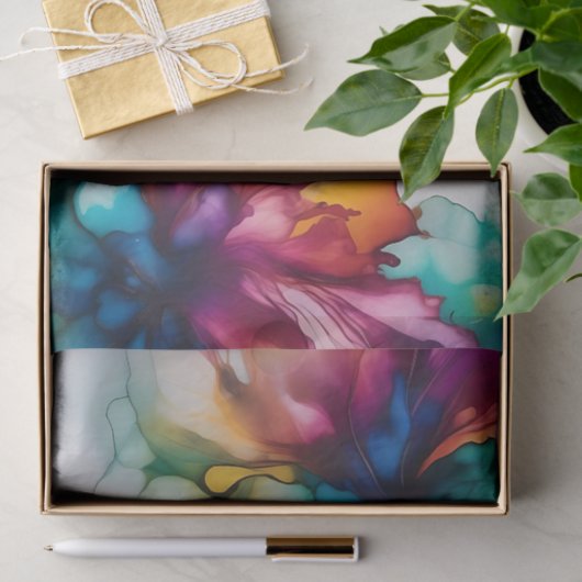 Papier Mousseline Mouvement Abstrait Encre d'alcool dynamique (Cadeau)