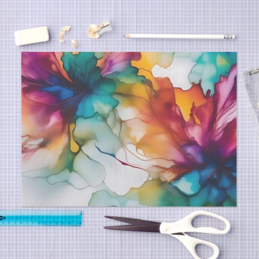 Papier Mousseline Mouvement Abstrait Encre d'alcool dynamique (Artisanat)