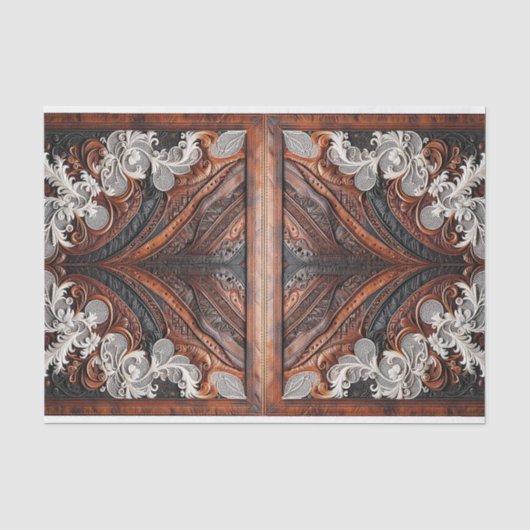 Papier Mousseline Multi-Couleurs Cuir & Aspect Lanières Mariage Rust (Recto)
