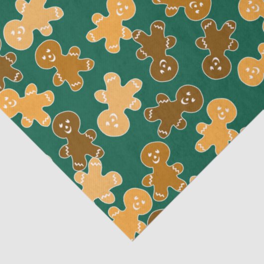 Papier Mousseline Multicultural Gingerbread Man Pattern on Green (Détail)