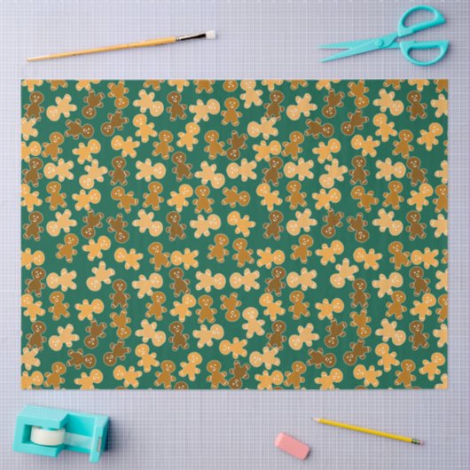 Papier Mousseline Multicultural Gingerbread Man Pattern on Green (Artisanat)