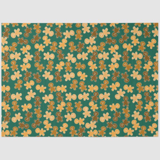 Papier Mousseline Multicultural Gingerbread Man Pattern on Green (Recto)