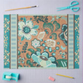 Papier Mousseline Multiples Motifs, Turquoise, Vert, Rouille, Or, Fl (Artisanat)