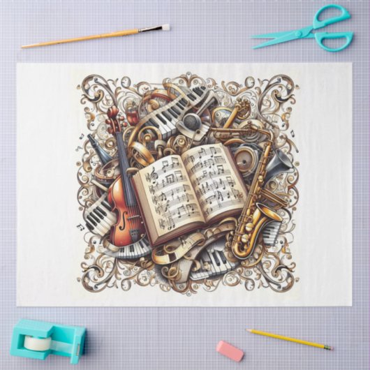 Papier Mousseline Music Notes Series Design 12 (Artisanat)