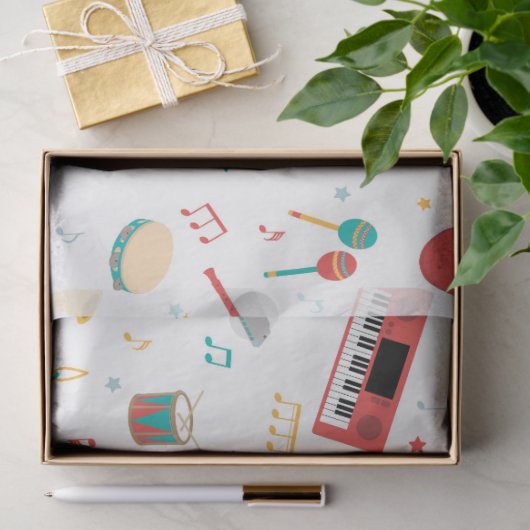 Papier Mousseline Musical Instruments Music Theme Pattern (Cadeau)