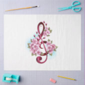 Papier Mousseline Musical treble clef notes with sakura flowers (Artisanat)