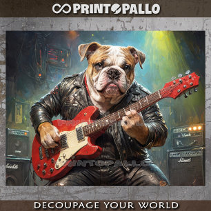 Papier Mousseline Musicien bouledogue anglais jouant de la guitare -