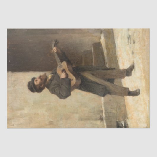 Papier Mousseline Musicien de rue avec guitare (par Gerolamo Induno) (Recto)
