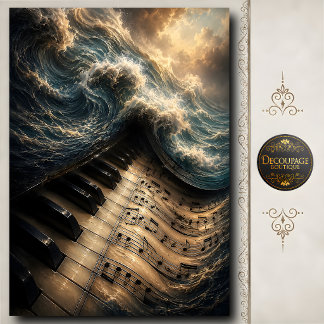 Papier Mousseline Musique d'art surréaliste au piano de vague océani