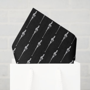 Papier Mousseline Musique Motif Melting Treble Clef Blanc et Noir