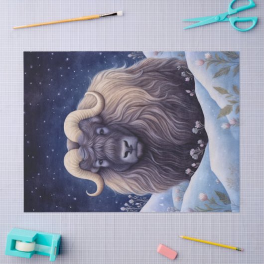 Papier Mousseline Musk Ox Boho Mystical Art (Artisanat)