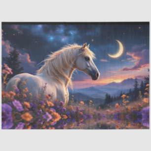 Papier Mousseline Mustang blanc sauvage Fleurs colorées croissant lu