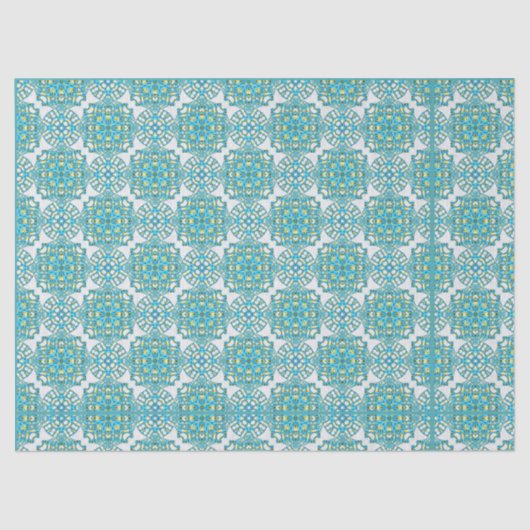 Papier Mousseline MVB Turquoise Bleu et Jaune Faux Lace (Recto)