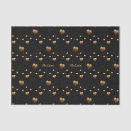 Papier Mousseline My Love Elegant Gold Hearts on Black