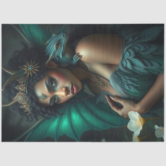 Papier Mousseline Mystérieuse fée de dragon gothique (Recto)