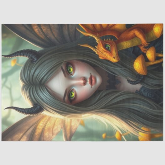 Papier Mousseline Mystérieuse fée de dragon gothique (Recto)