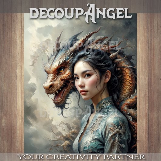 Papier Mousseline Mystic Bond Woman and Dragon in Harmony Découpage