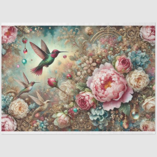 Papier Mousseline Mystical Garden Hummingbird & Rose Decoupage (Recto)