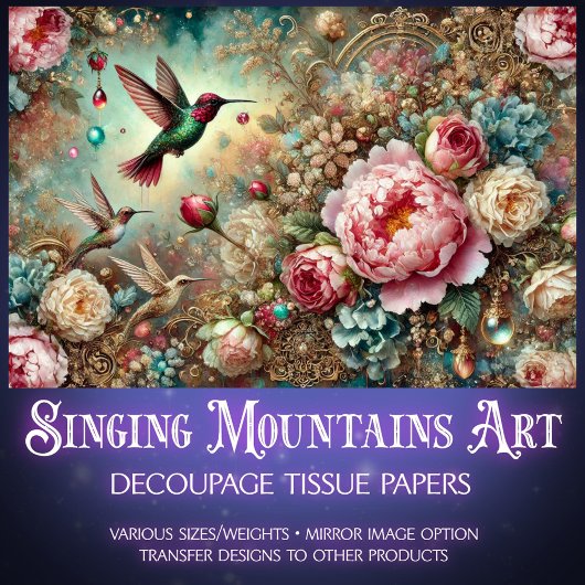 Papier Mousseline Mystical Garden Hummingbird & Rose Decoupage