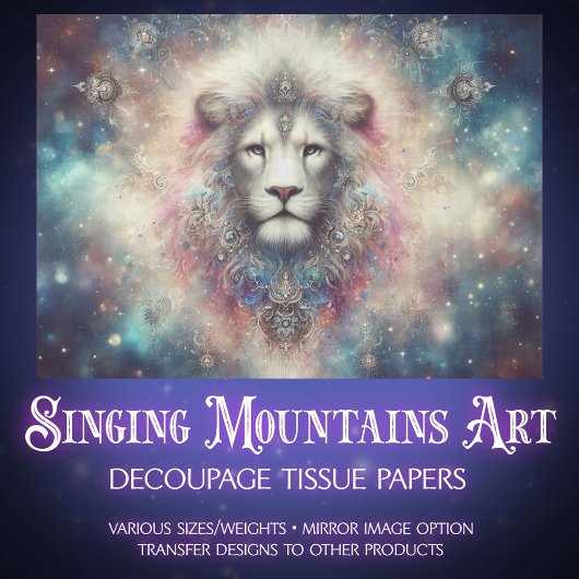 Papier Mousseline Mystical Jeweled Lion and Stars Decoupage