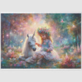 Papier Mousseline Mystical Unicorn and Girl In Forest Decoupage  (Recto)