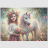 Papier Mousseline Mystical Unicorn & Girl Forest Scene Decoupage (Recto)