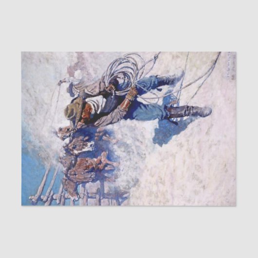 Papier Mousseline N C Wyeth Western Peinture "Roping Wild Horses" (Recto)