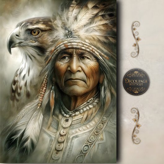 Papier Mousseline Native American Chief & Eagle Decoupage